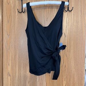 NWOT Lands’ End Sz 12 Women's Swim Top Tankini Wrap Black Side Tie Built-In Bra